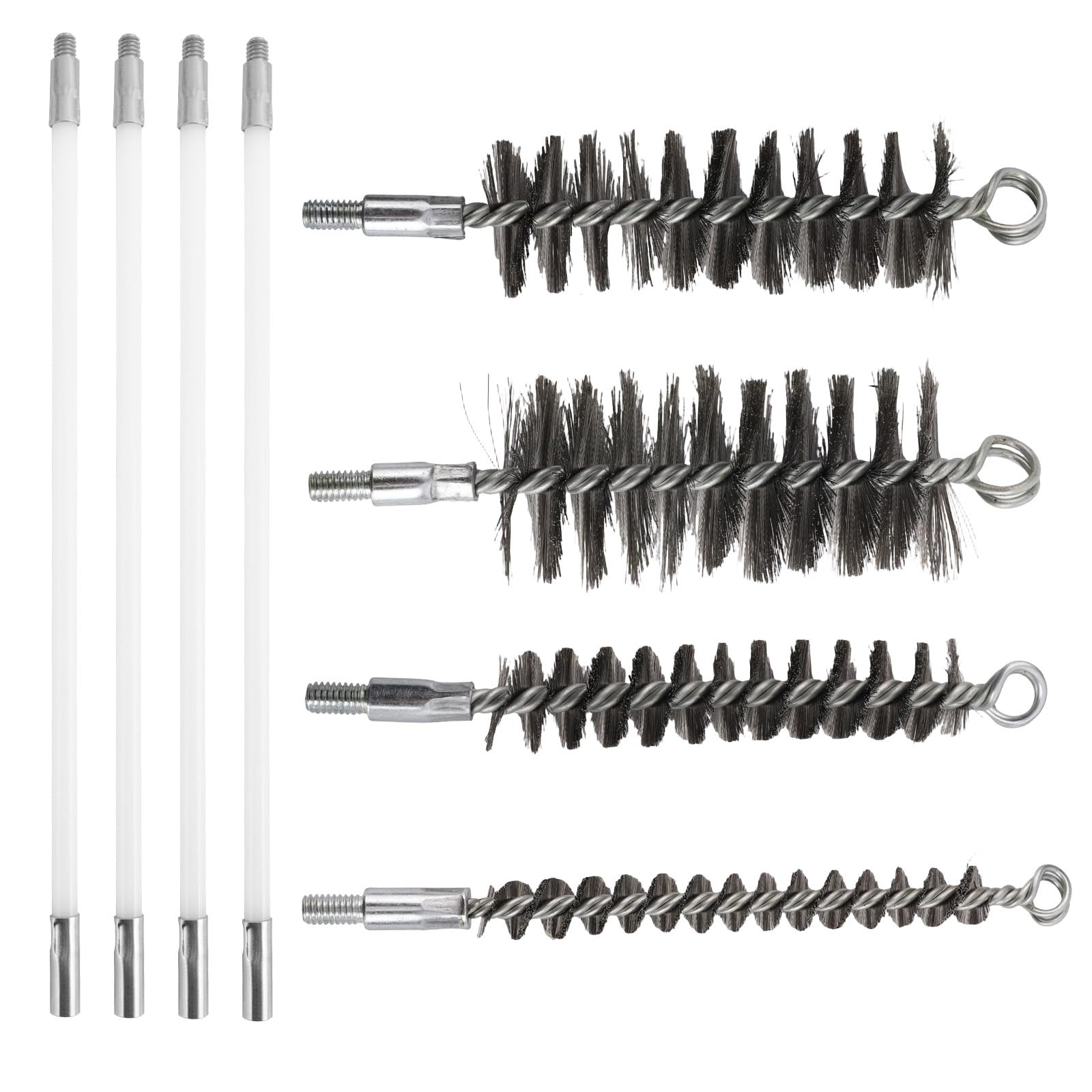 4pcs Pipe Drill Wire Cleaning Brush with 4pcs Nylon Rod Set, Stainless Steel …