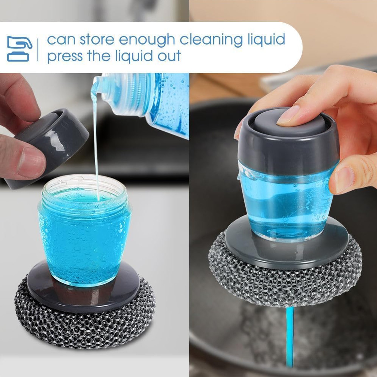 2 Kitchen Cleaning Brush Soap Dispensing Palm Tools Dishwashing Pot Pan Scrubber