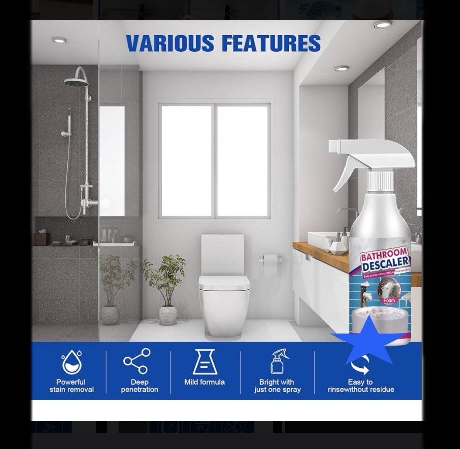 4 Pack Bathroom Fast Descaler Stubborn Stains Cleaner Spray No Residue 60ml Each