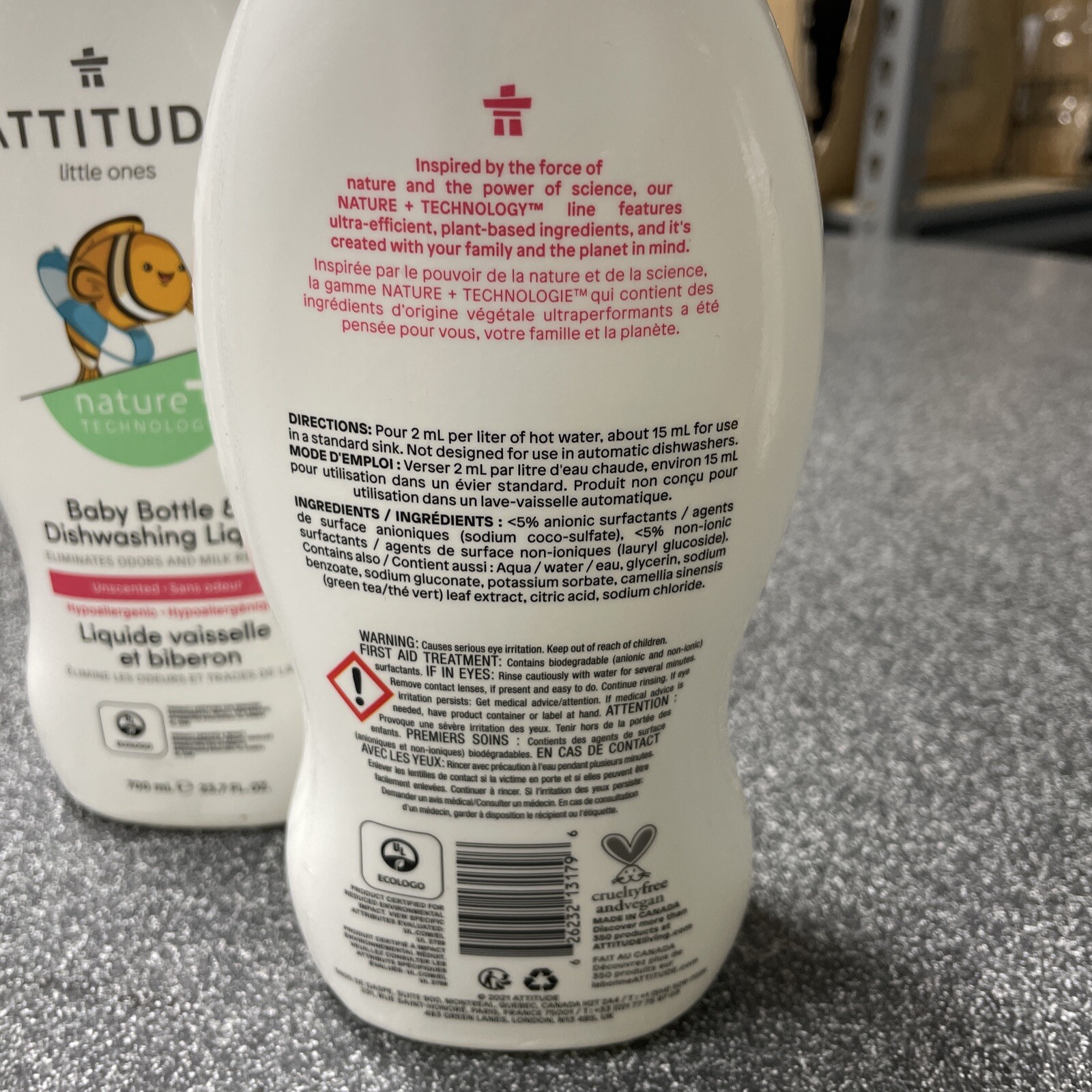 (2) ATTITUDE Liquid Dishwashing Soap for Baby, Hypoallergenic 23.7oz Bottles