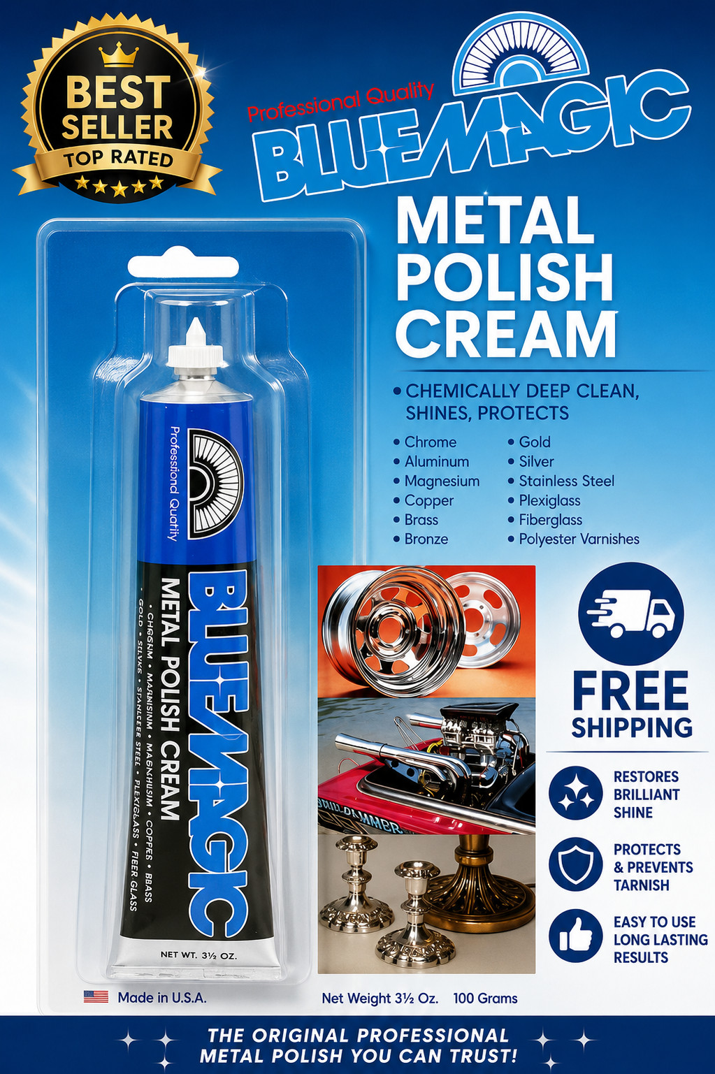 Blue Magic 300 Metal Polish Cream – 3.5 oz.