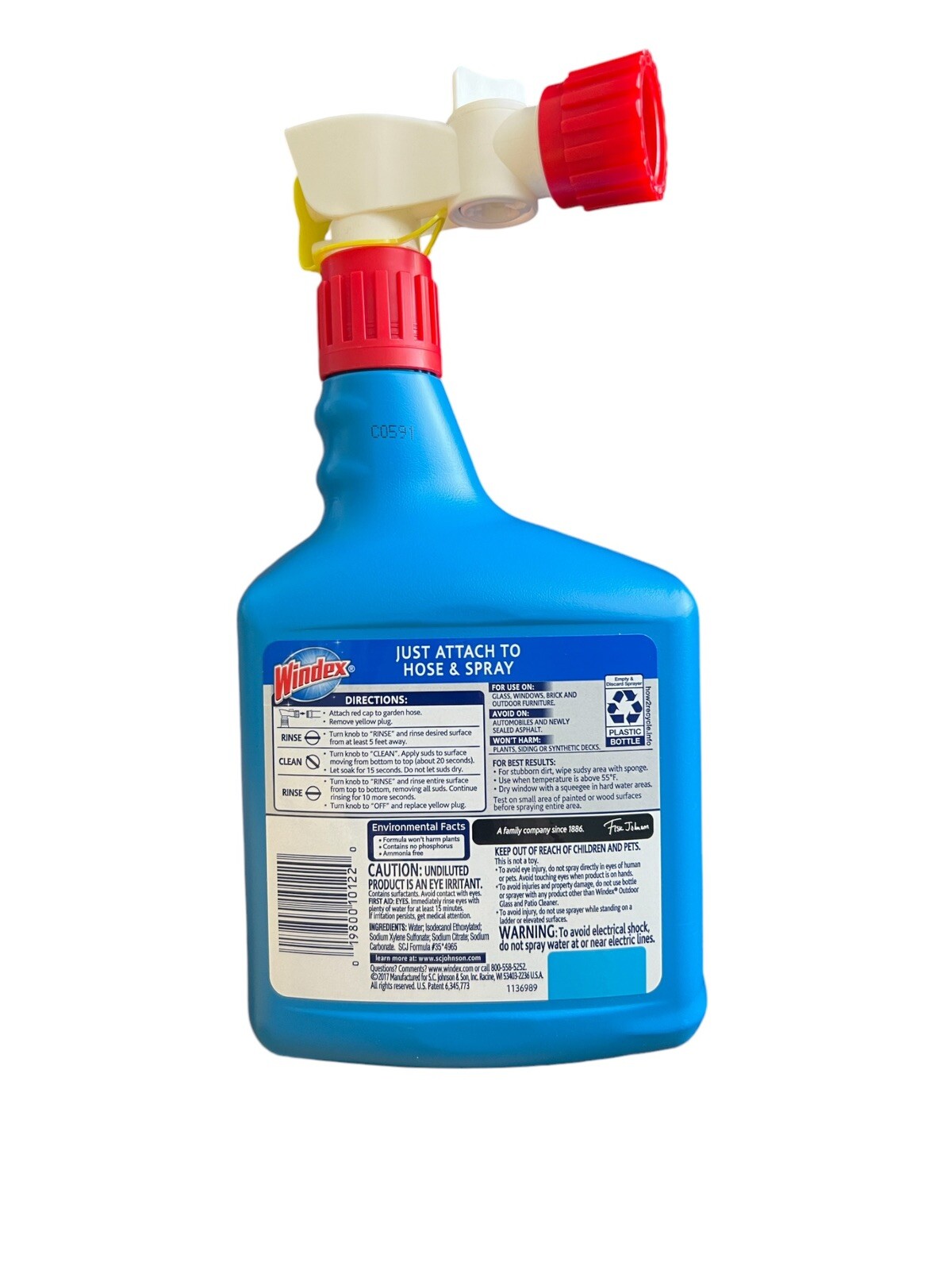 Windex Outdoor Window Cleaner Streak Free 32 Fl Oz Attach Hose & Spray