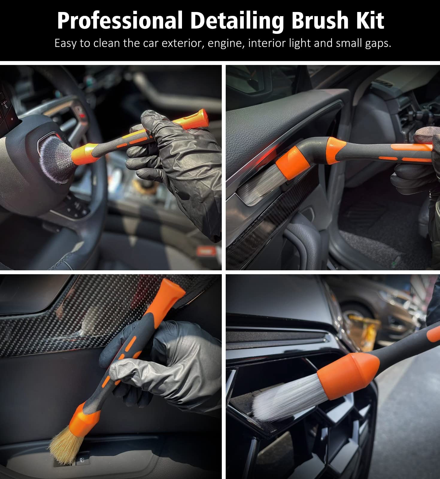Car Detailing Brush Set 3 Ultra Soft Boar Hair Brushes for Interior & Exterior