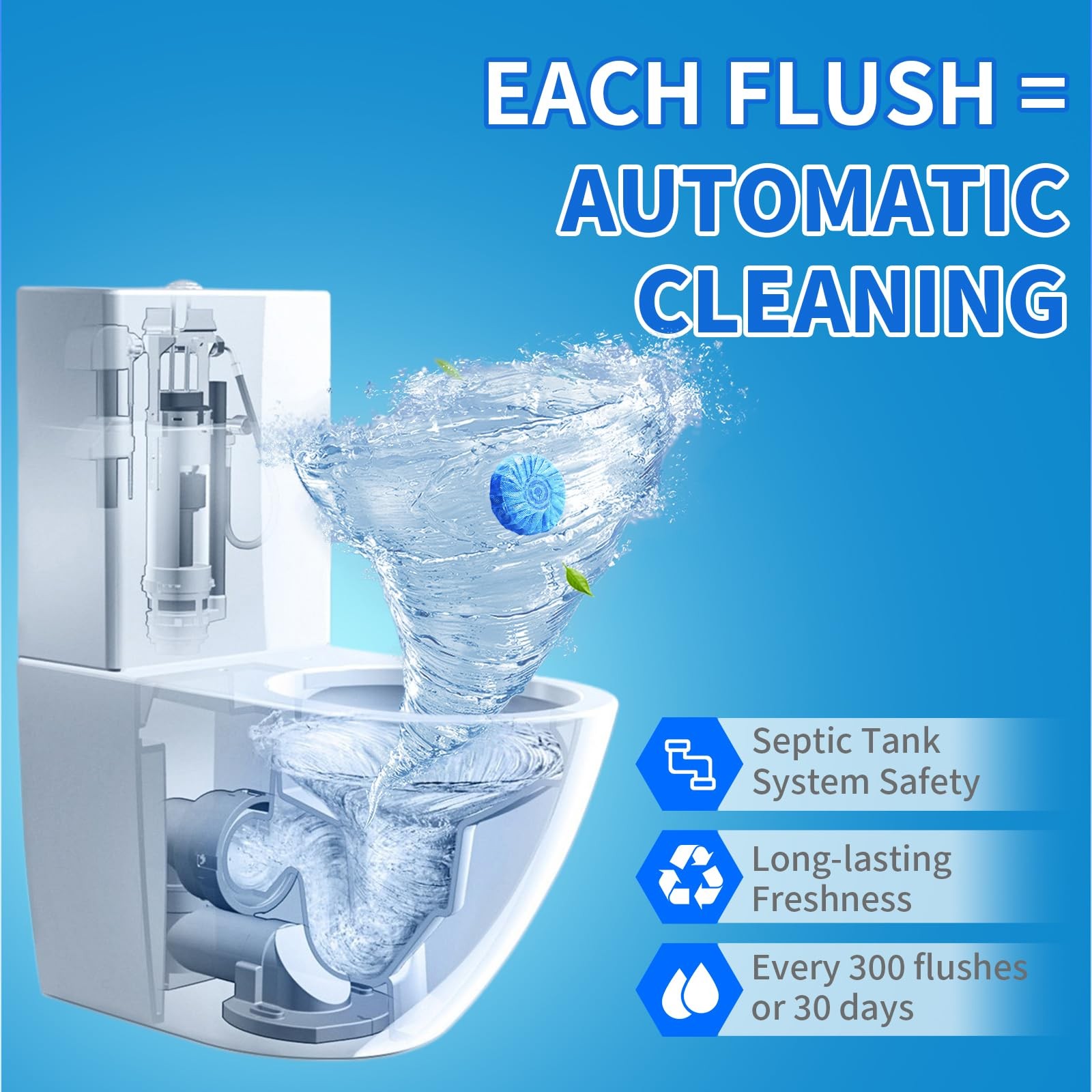 Automatic Toilet Cleaner Tablets, Septic Tank Safe, Removes Hard Water Rings …