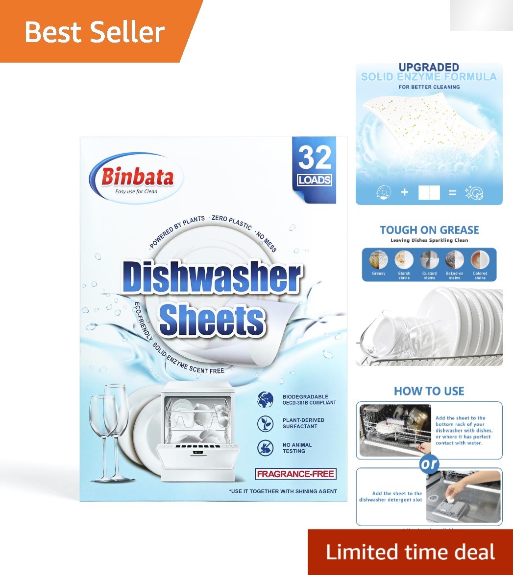 Plant-Based Dishwasher Detergent Sheets – 32 Loads, Non-Toxic and Plastic-Free