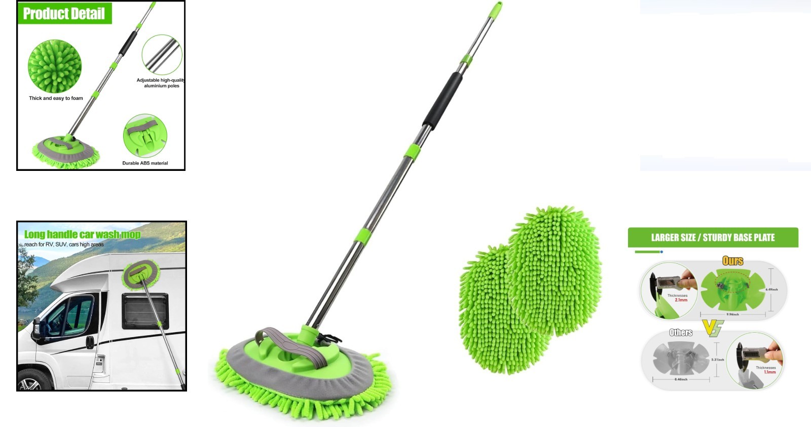 62” Microfiber Car Wash Brush Mop Kit Sponge with Long Handle