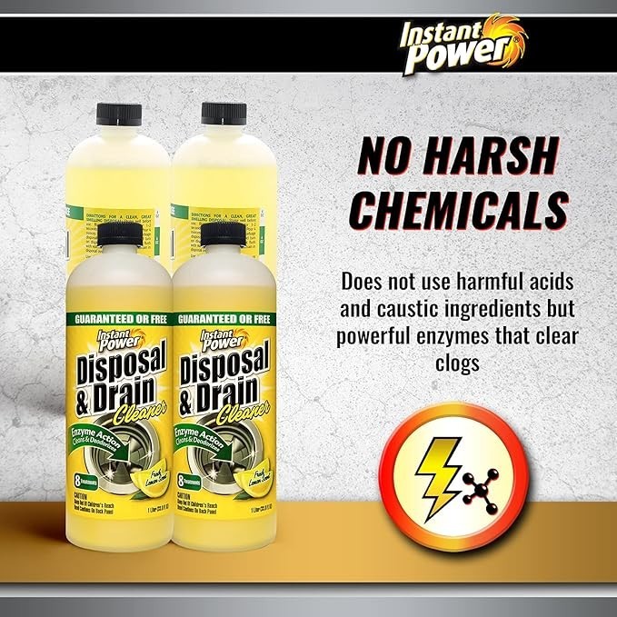 Instant Power Drain Cleaner 4 Pack, Enzyme Clog Remover, Lemon Scent, 1L