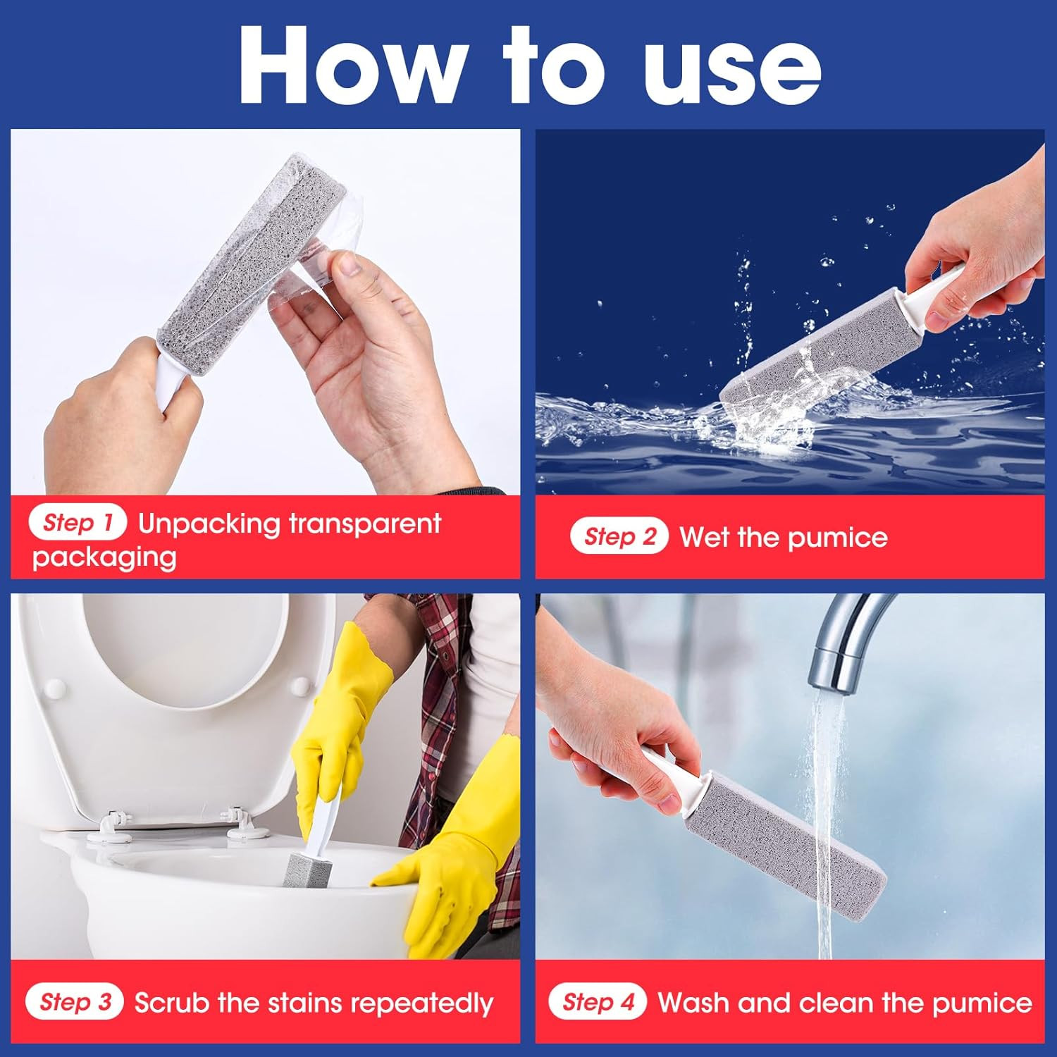 5 Pack Pumice Stone Toilet Cleaner w/ Handle Hard Water Ring Remover