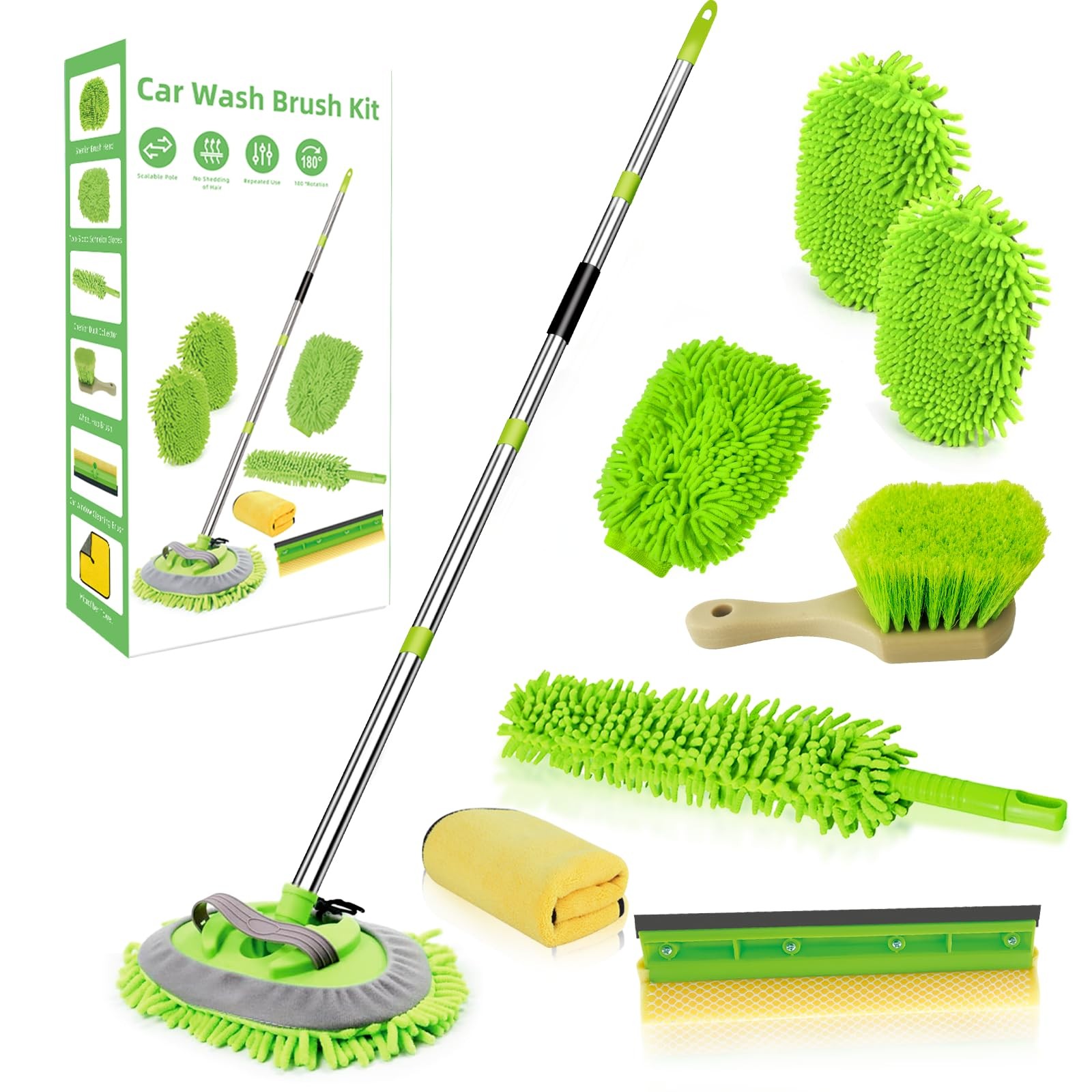 62″ Car Wash Brush with Long Handle Chenille Microfiber Car Wash Mop Mitt, Wh…