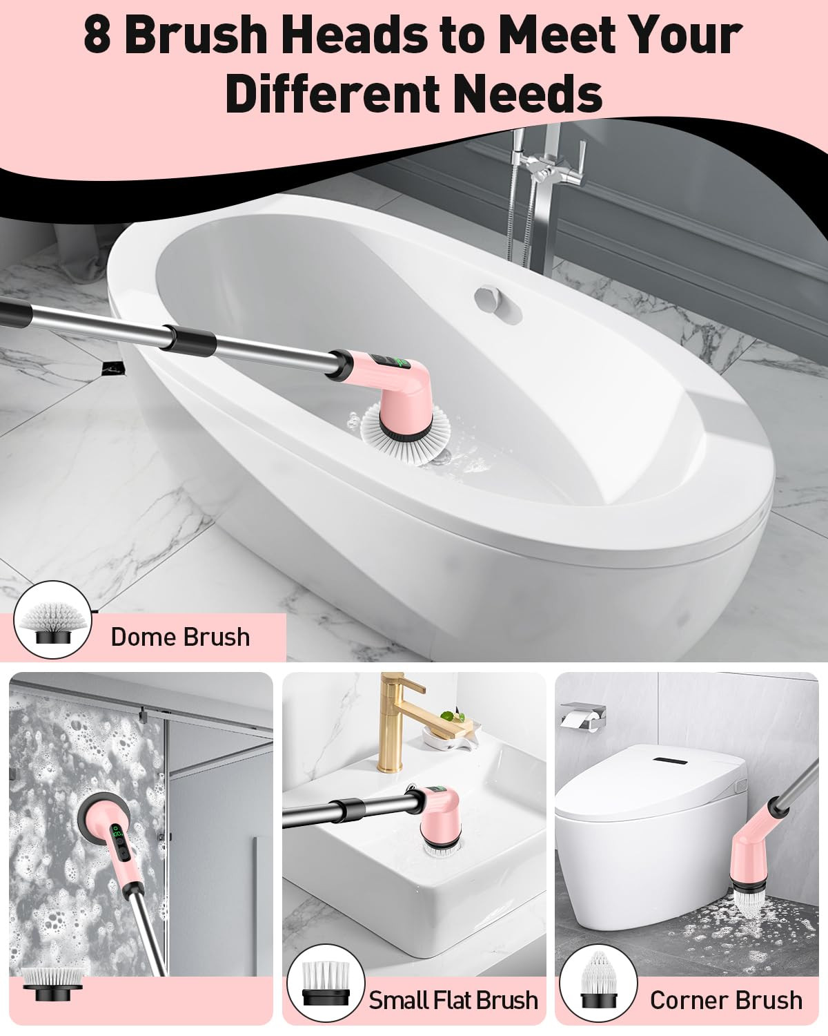 Electric Spin Scrubber for Cleaning Bathroom, Shower Scrubber Cordless Cleaning