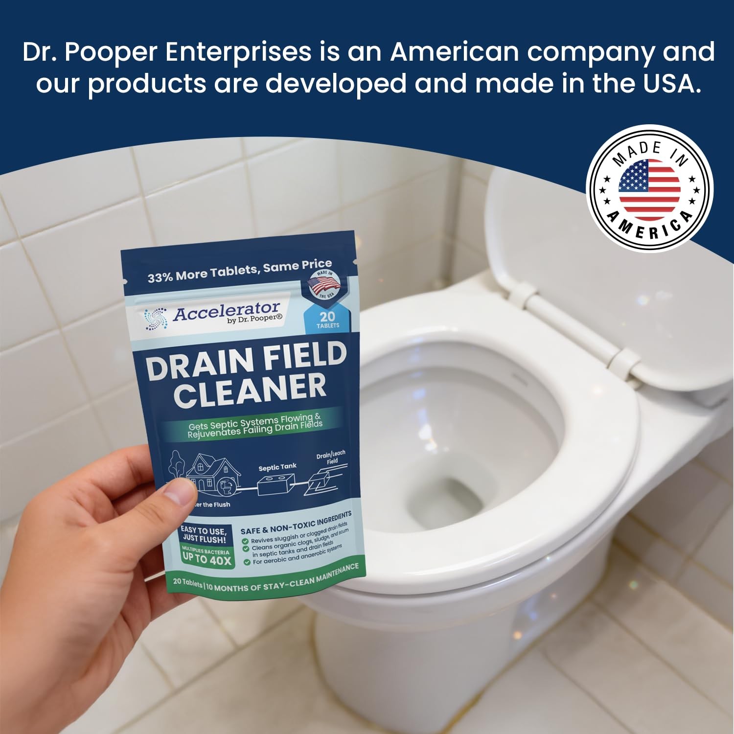 Drain Field Cleaner Tablets (20 Count) – Septic Tank Treatment for Clogs, Odo…