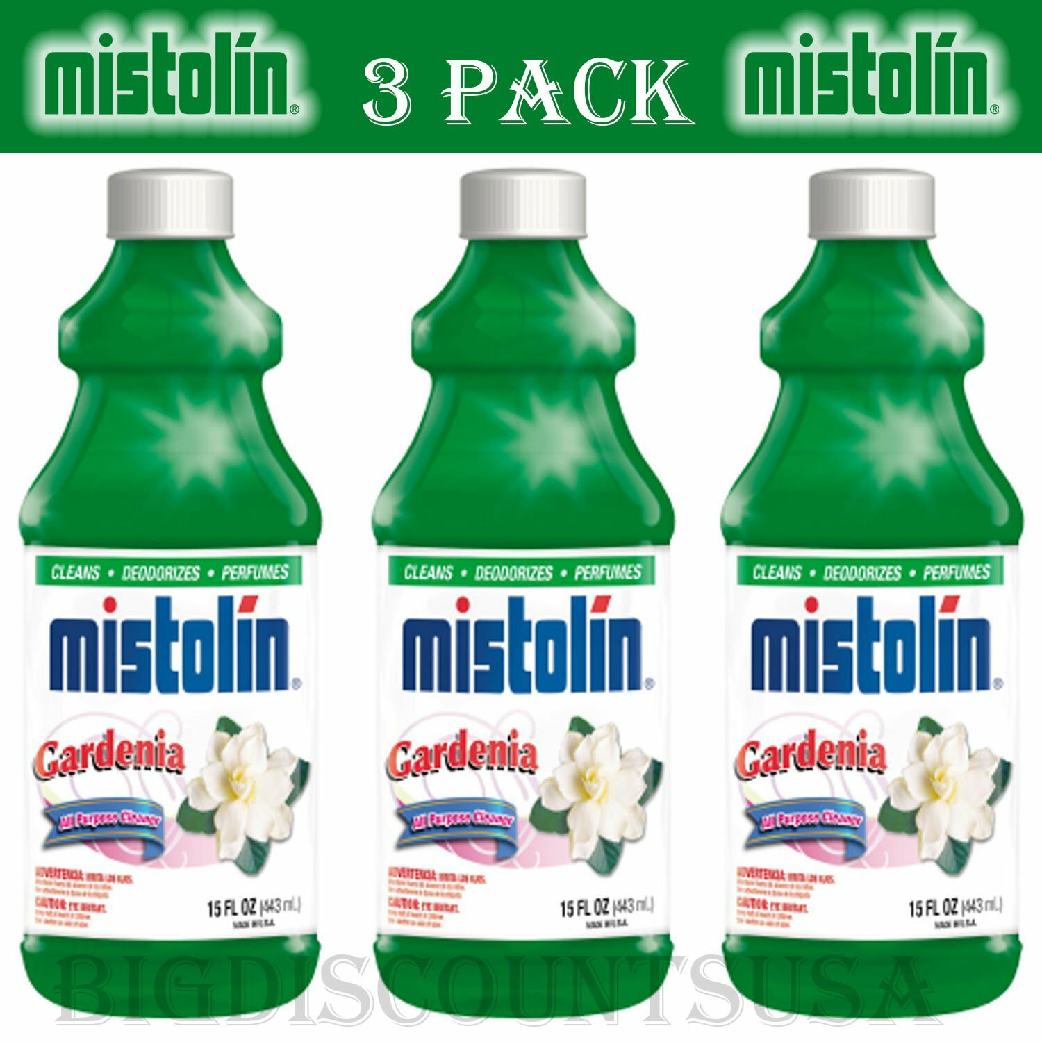 Mistolin 3 Pack General All Purpose Cleaning Solution Kit Gardenia Scent 15 fl