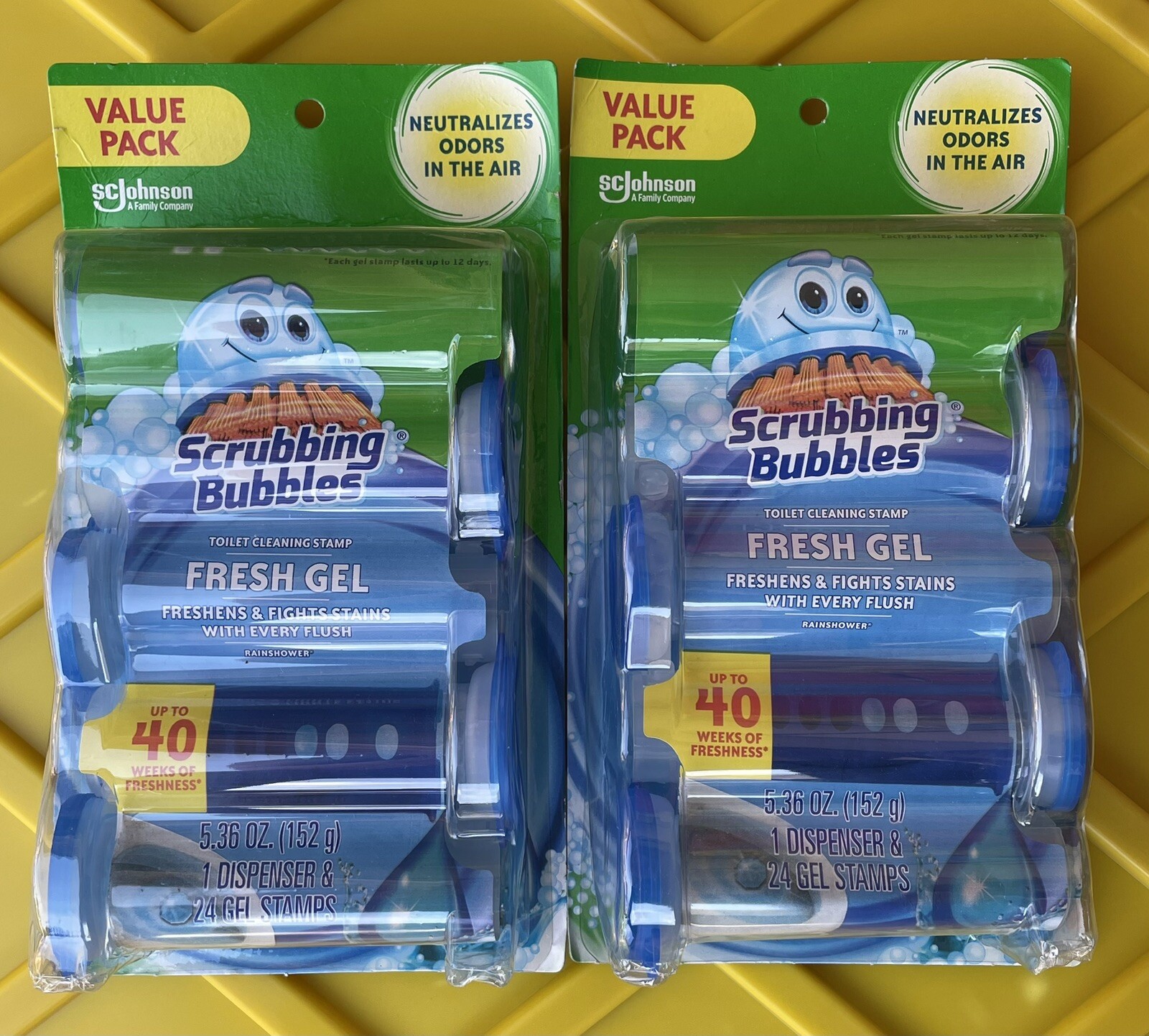 Scrubbing Bubbles RAINSHOWER Gel Toilet Cleaning Stamp LOT OF 2 NEW IN PACKAGE