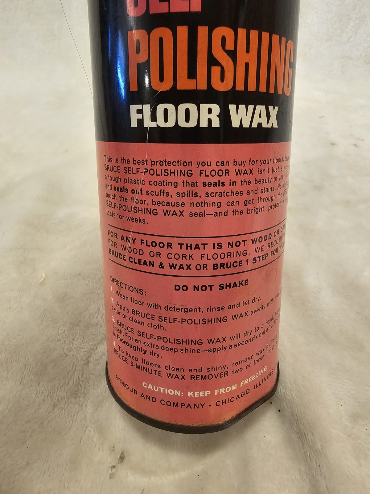 Vintage 60s Bruce Self Polishing Floor Wax Advertising Can Movie Prop Near Full