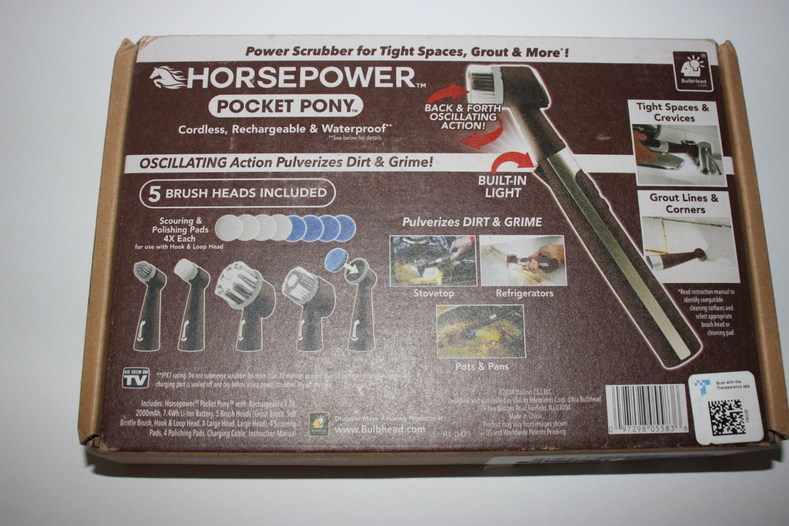 NEW Horsepower Pocket Pony Power Scrubber Grout Housecleaning Cordless 5 Brush