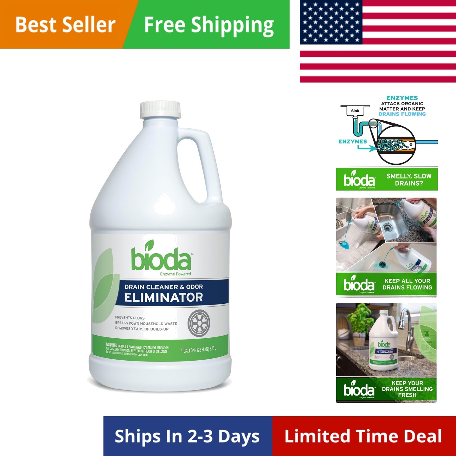 Professional Strength Enzyme Drain Cleaner, Septic Safe Drain Odor Eliminator…
