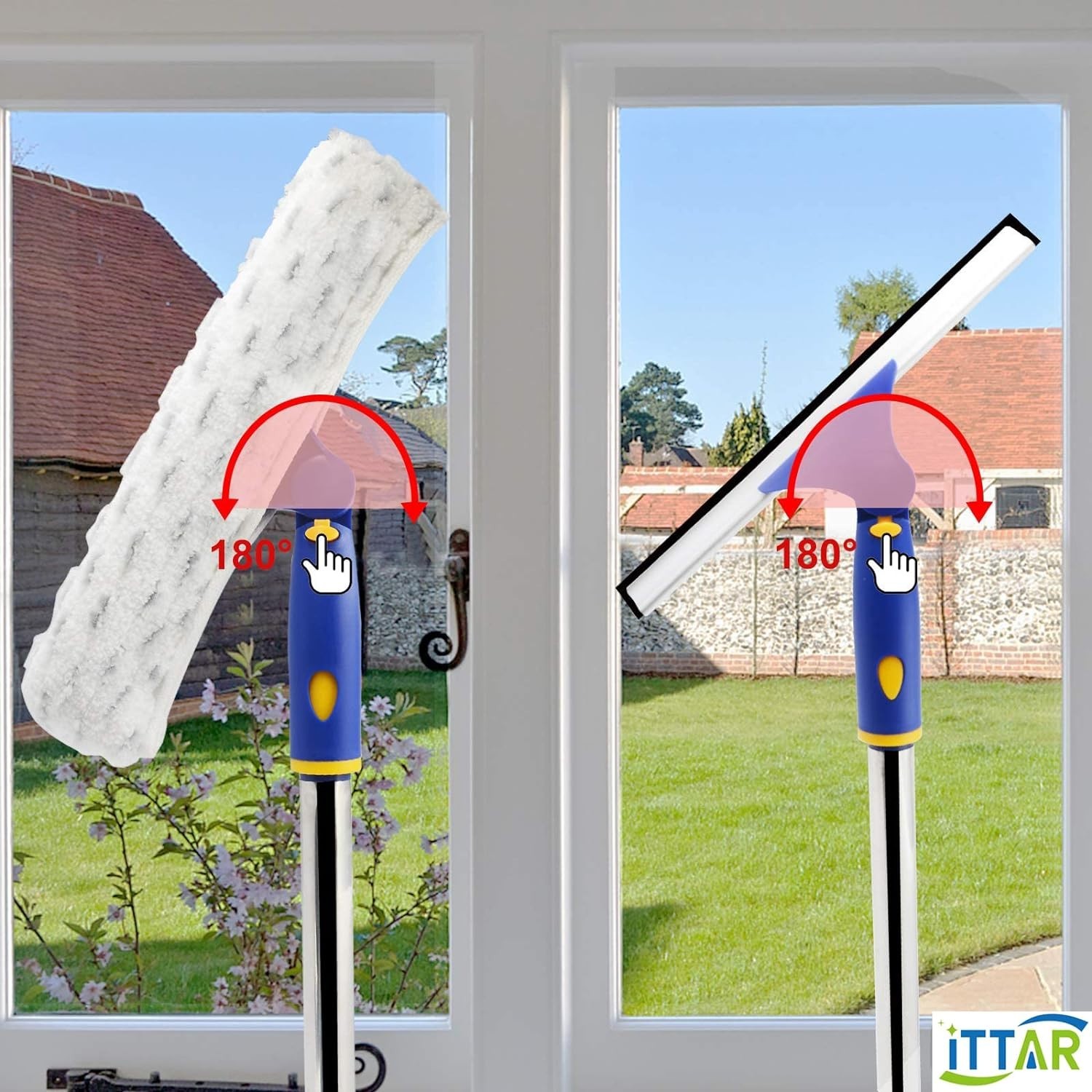 Durable 5Ft Window Cleaner with Extendable Pole & Microfiber Scrubber Set