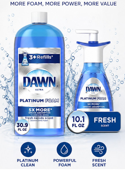 Dawn Platinum Foam Refills, Fresh Rapids Scent 1 Refill Bottle and 1 pump