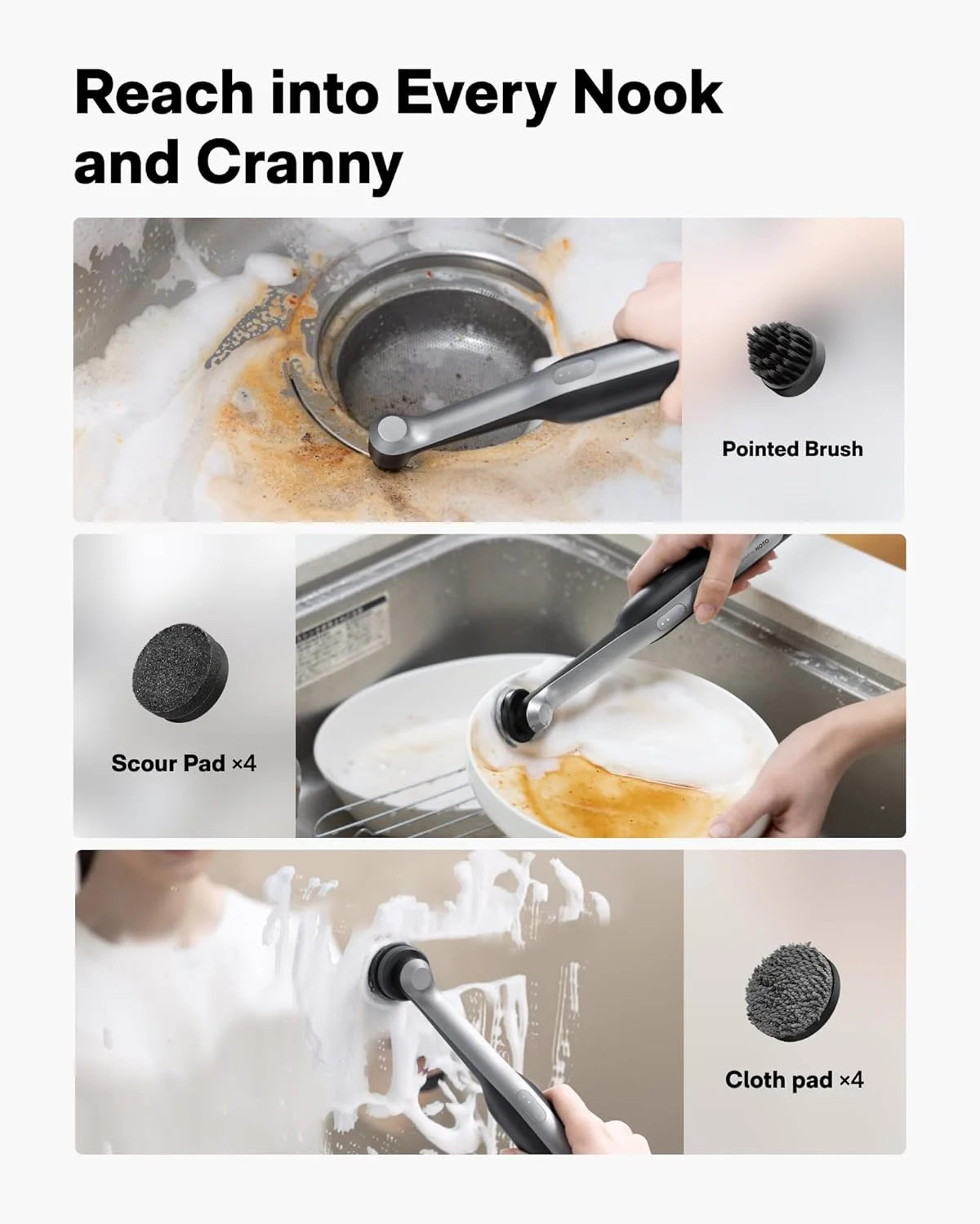 HOTO Wand™ Cordless Spin Scrubber, Electric Grout Cleaning Brush, IPX7 Full Body