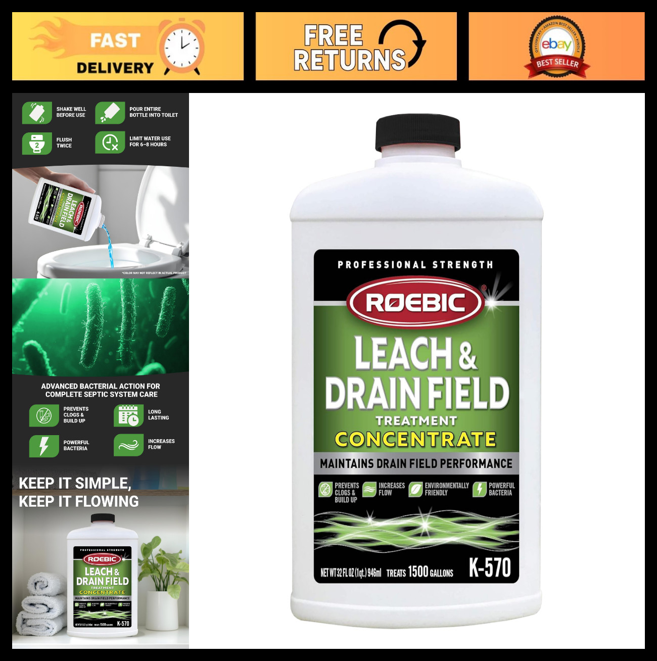 32oz Leach & Drain Field Opener Concentrate – Septic Tank Treatment, Clog Remove