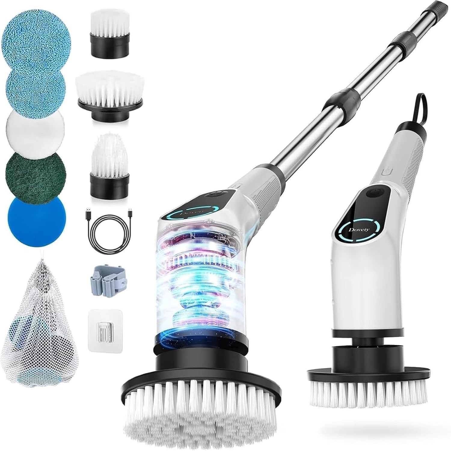 Electric Spin Scrubber with 8 Brush Heads & Adjustable Handle for Effortless …