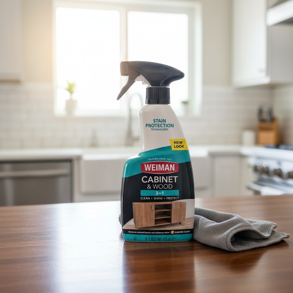 Cabinet & Wood Clean & Shine Spray – Almond Scent, 16 Fl Oz, Microfiber Included