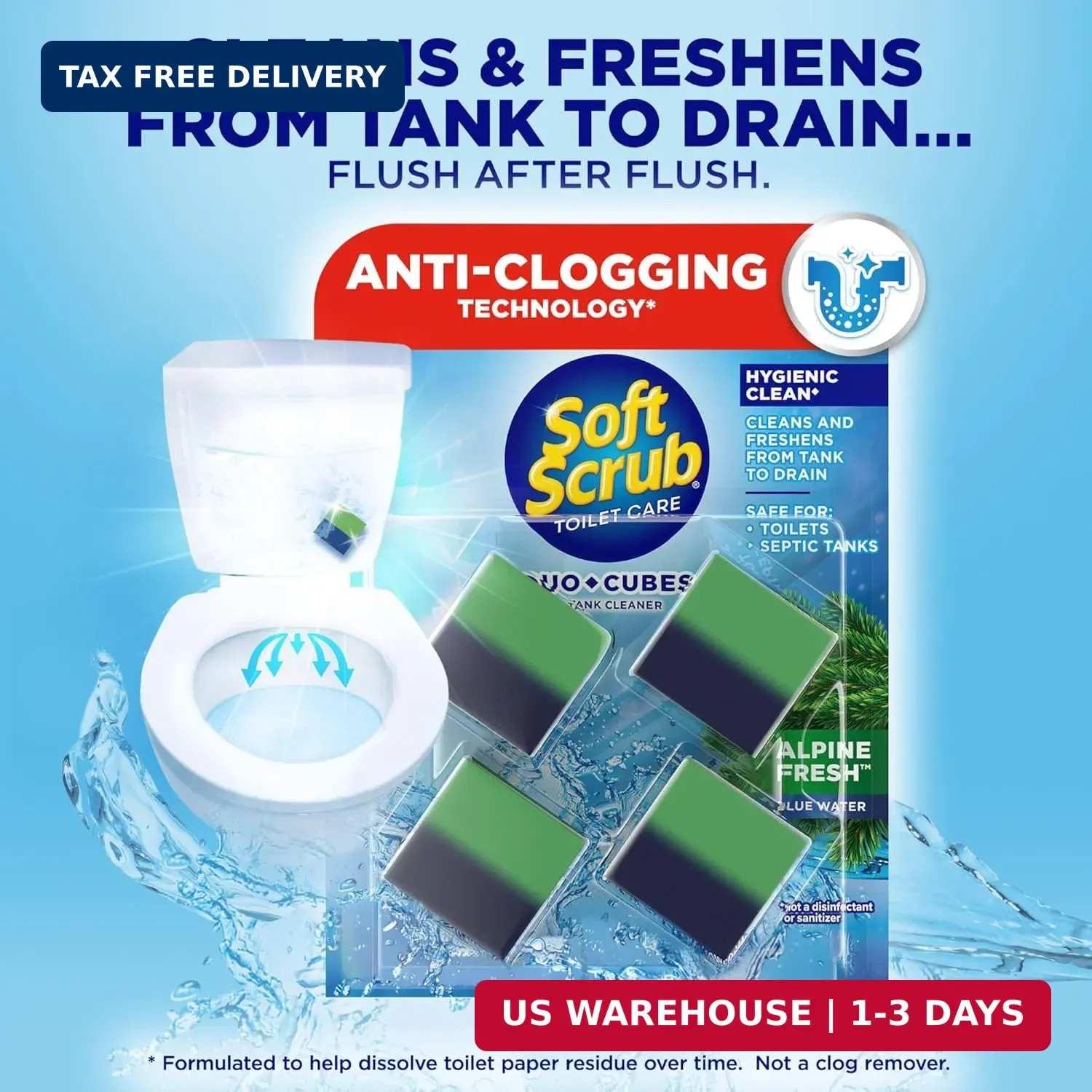 Soft Scrub in-Tank Toilet Cleaner Duo-Cubes, Alpine Fresh, 4Count