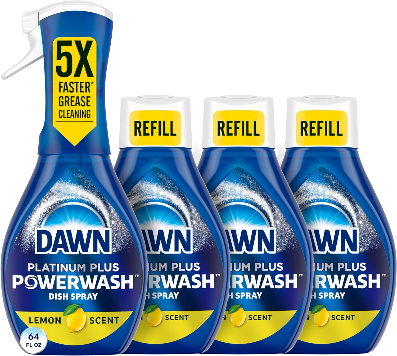 Dawn Powerwash Spray Dish Soap Starter Kit + 3 Refills Fresh 4×16 oz