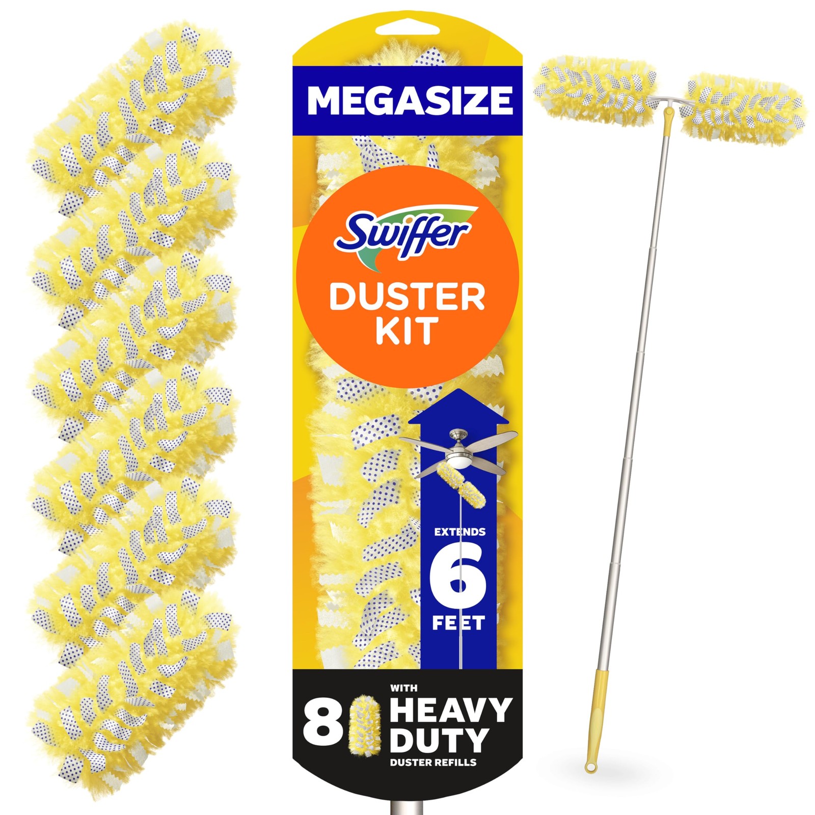 Duster Kit with 6 ft Super Extendable Handle, Heavy Duty Starter Kit with 8 Refi