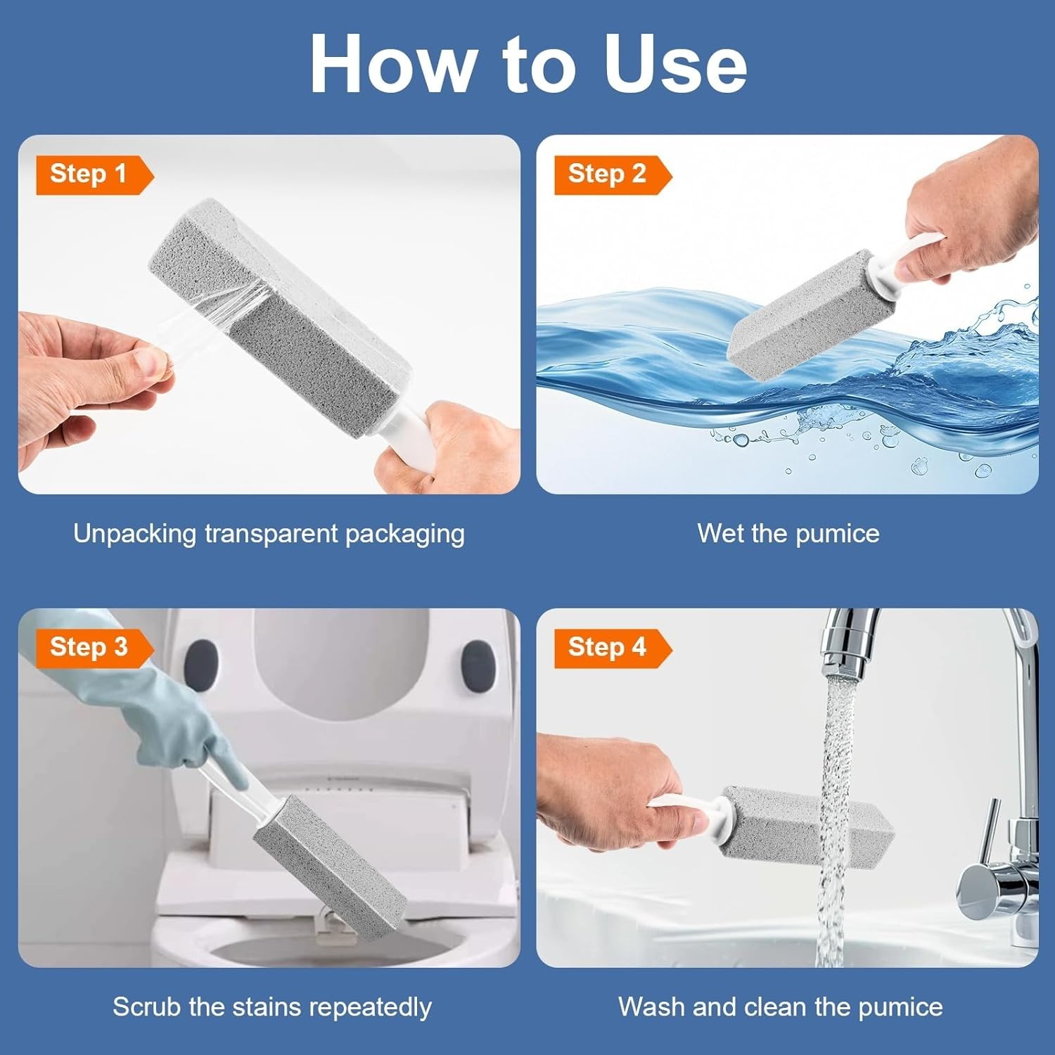 Toilet Pumice Stone With Handle, 5 Pack Pumice Stone Toilet Bowl Cleaner, Hard