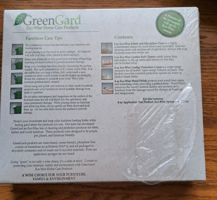 Green Card Eco-Wise Home Care Products Fabric Leather Wood NEW/SEALED
