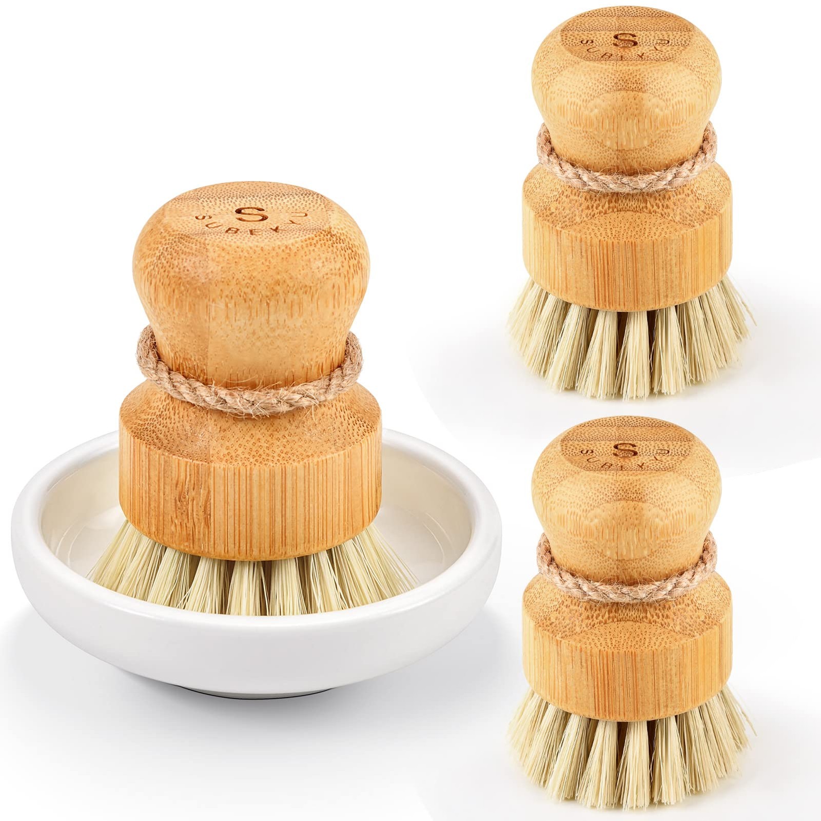 Bamboo Dish Scrub Brushes By Kitchen Wooden Cleaning Scrubbers Set For Washing C