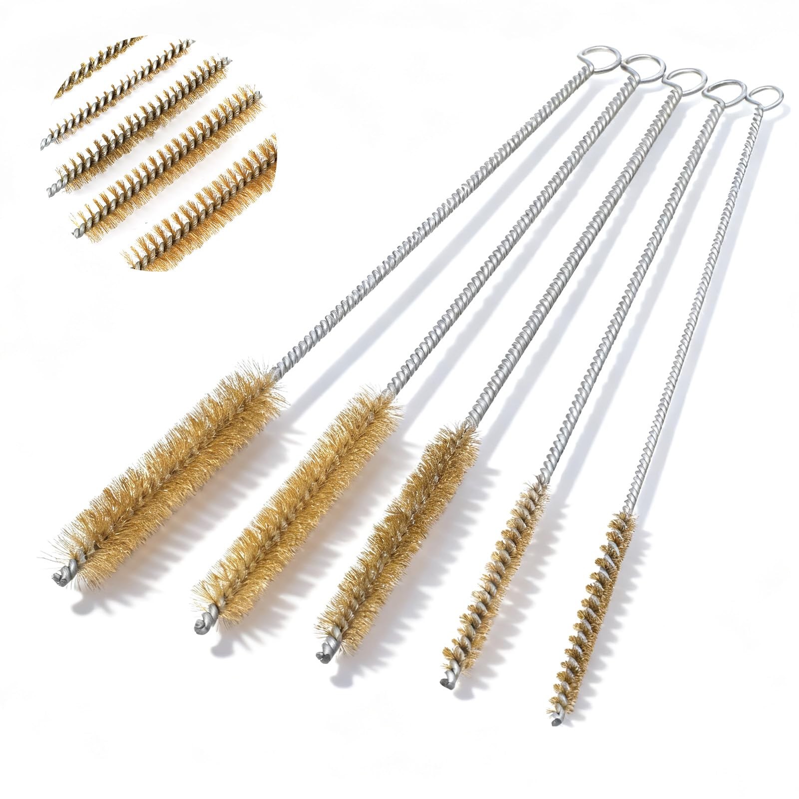 5Pcs Brass Wire Tube Brush Kit 11.81Inch Long Pipe Cleaners 6mm/8mm/12mm/15mm…