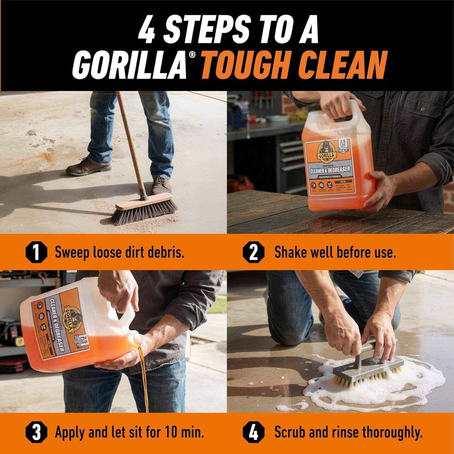Gorilla Concrete Cleaner Degreaser 64oz Concentrate Removes Oil Grease