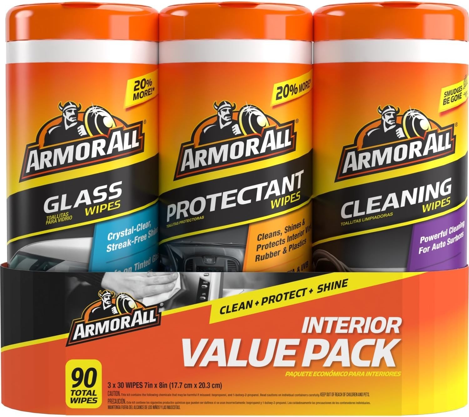 Car Interior Value Pack, 90 Count, Includes Auto Glass Cleaner, Cleaning Wipe…