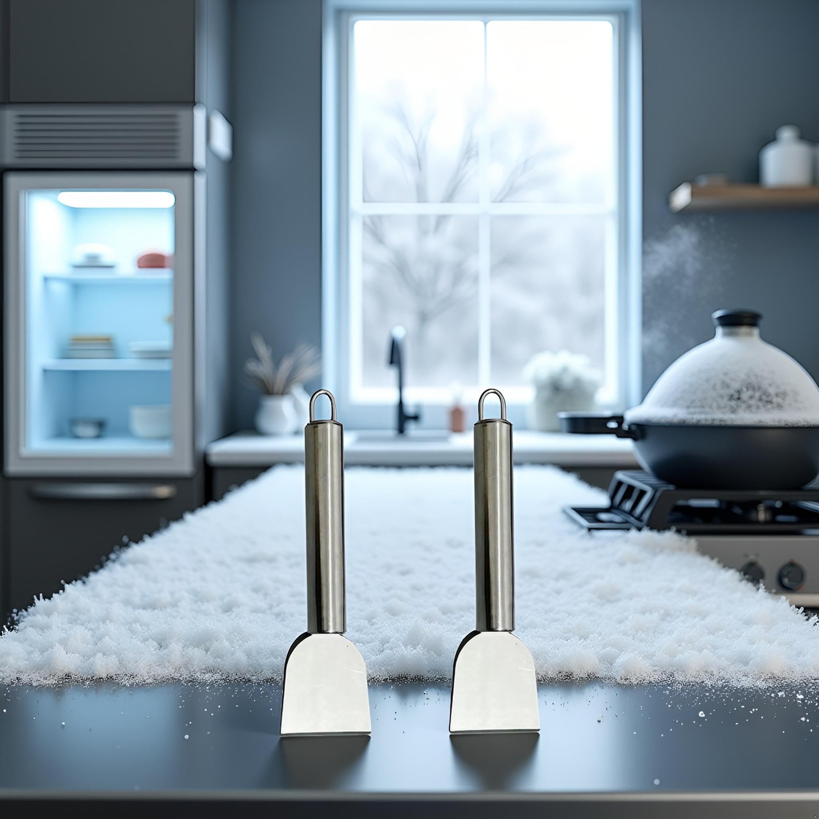 Stainless Steel Kitchen Ice Scraper, 2 Pack Multipurpose Freezer Defrosting S…