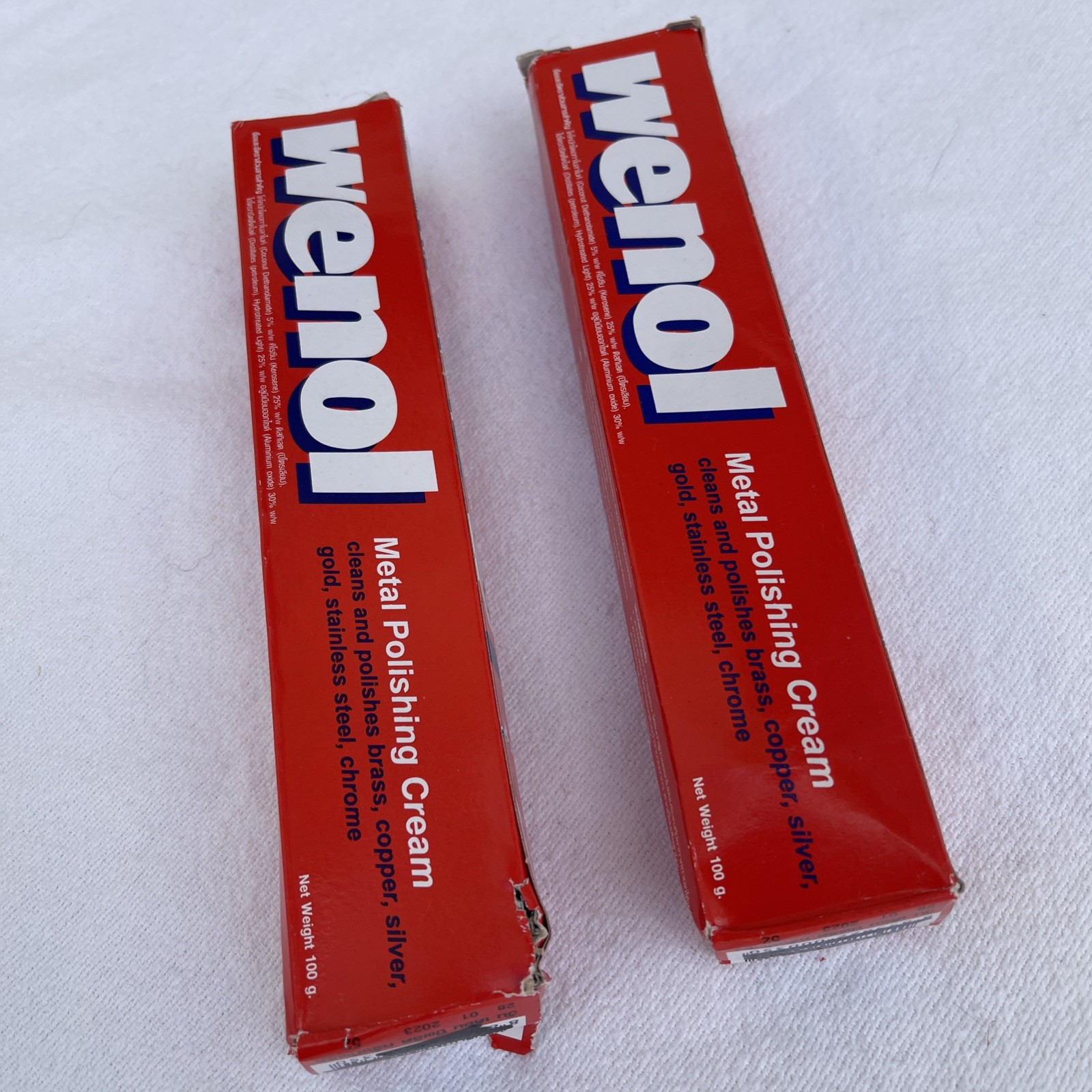 Lot of 2 Wenol Red Metal Polish 100g Tubes Brass Copper Chrome Stainless Steel