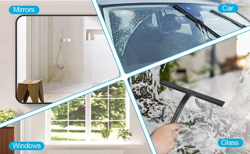 Shower Squeegee for Glass Doors, Mirror Window Tile Scrubber Cleaner with Hook