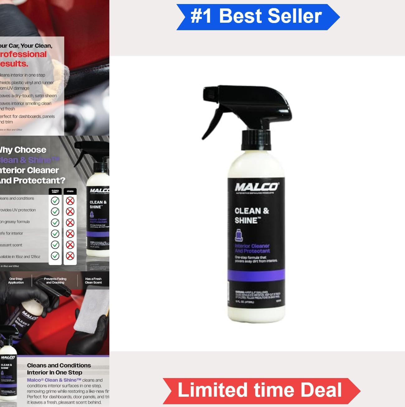 Interior Car Cleaner All Purpose 16oz Leather Plastic Vinyl Satin Finish