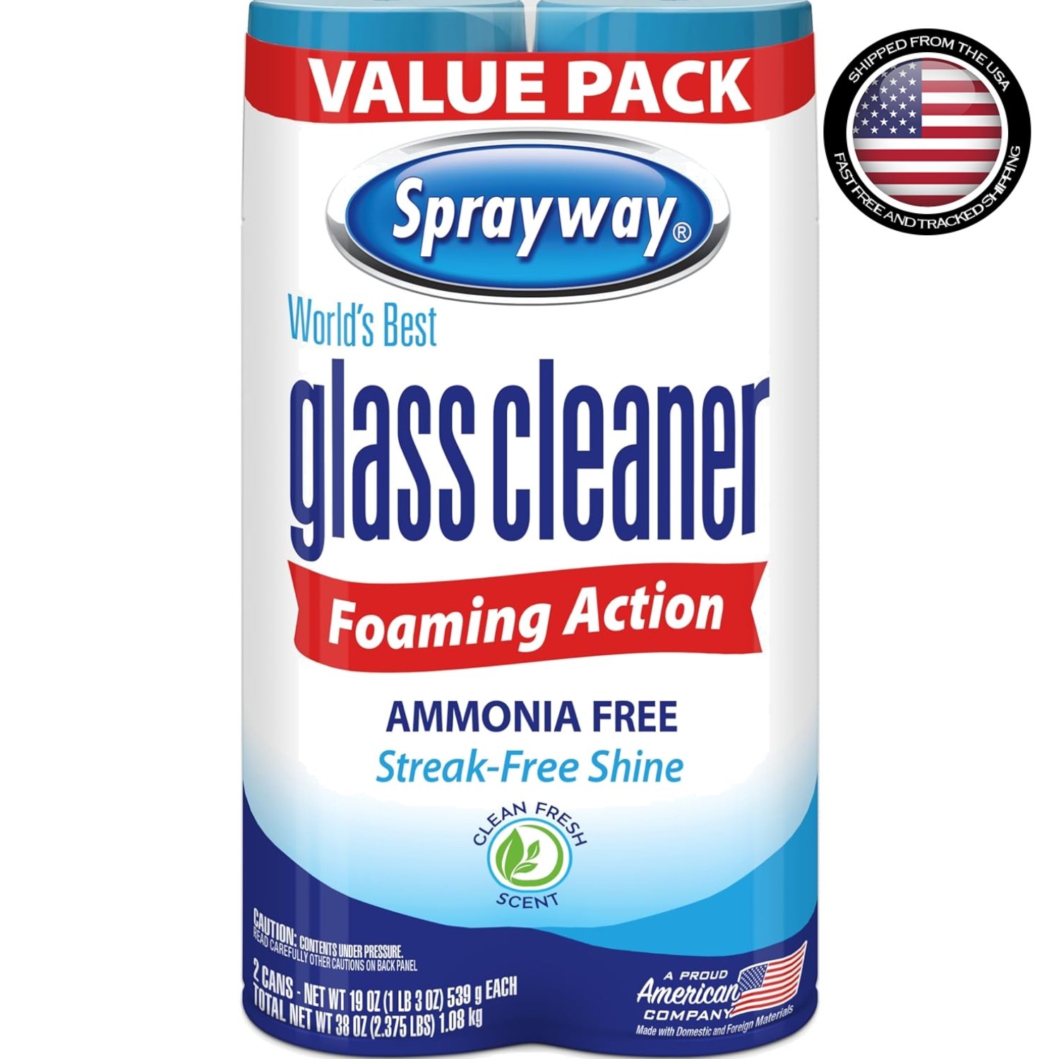 19oz Ammonia-Free Foaming Glass Cleaner, Streakless & Fresh Scent – 2 Pack