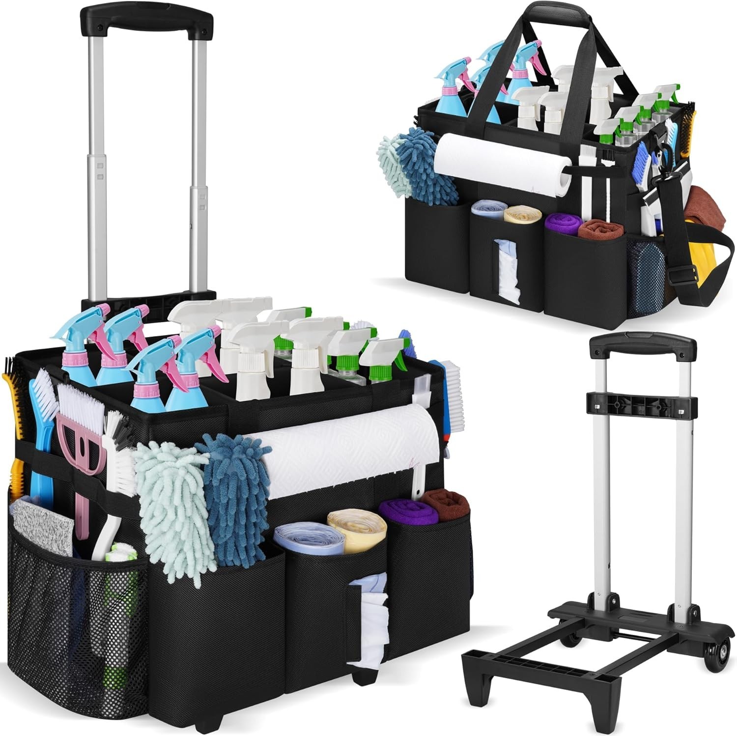 Luxurious Rolling Cleaning Caddy with Detachable Trolley & Water-Resistant Nylon