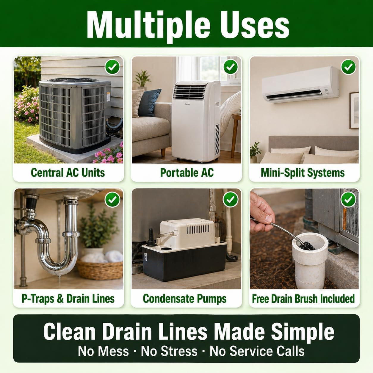 AC Drain Line Cleaner | Free Drain Brush | 32 Oz | 12 Month Supply | US Made | U