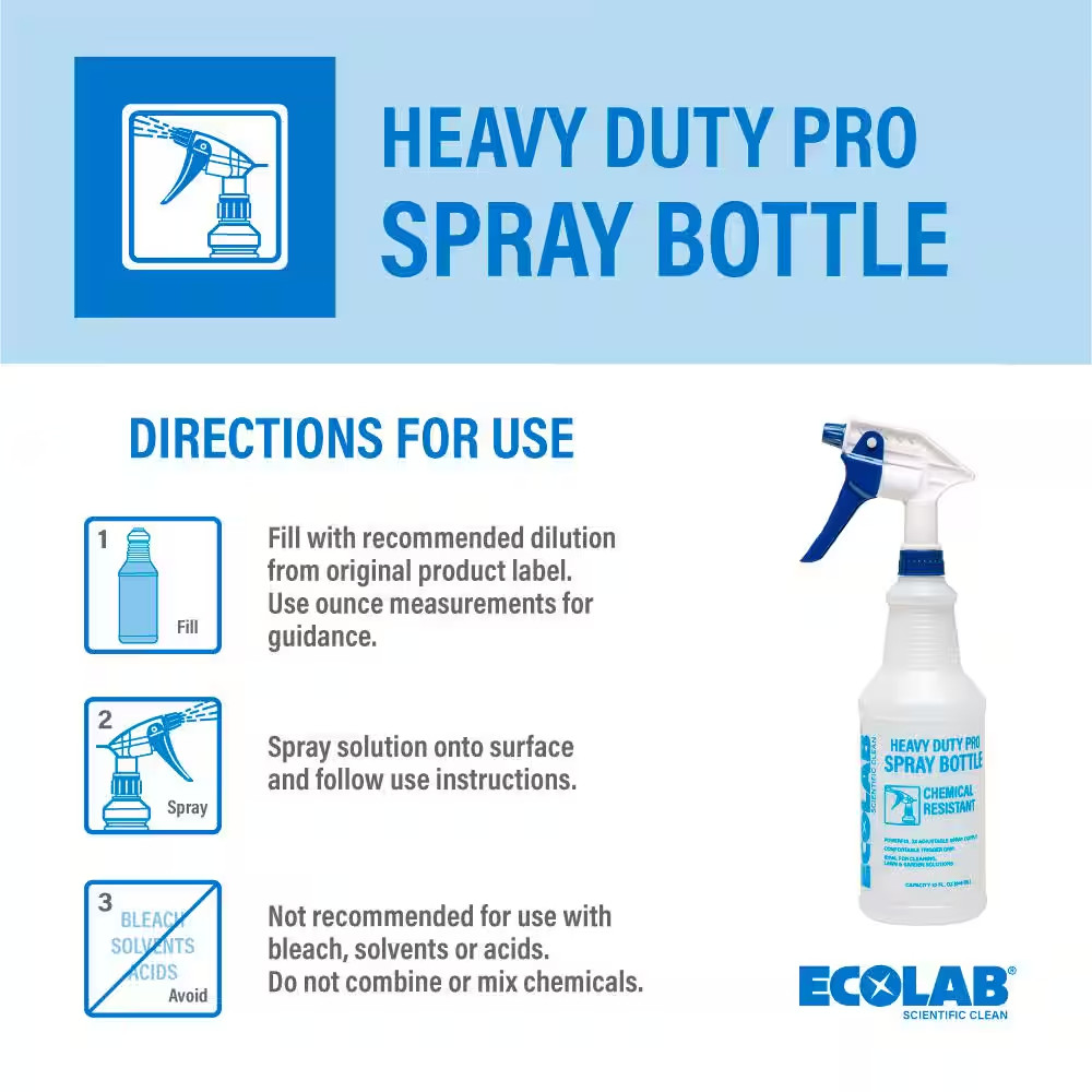 32 Oz. Heavy Duty Pro All Purpose Spray Bottle, Refillable Bottle with Adjustabl