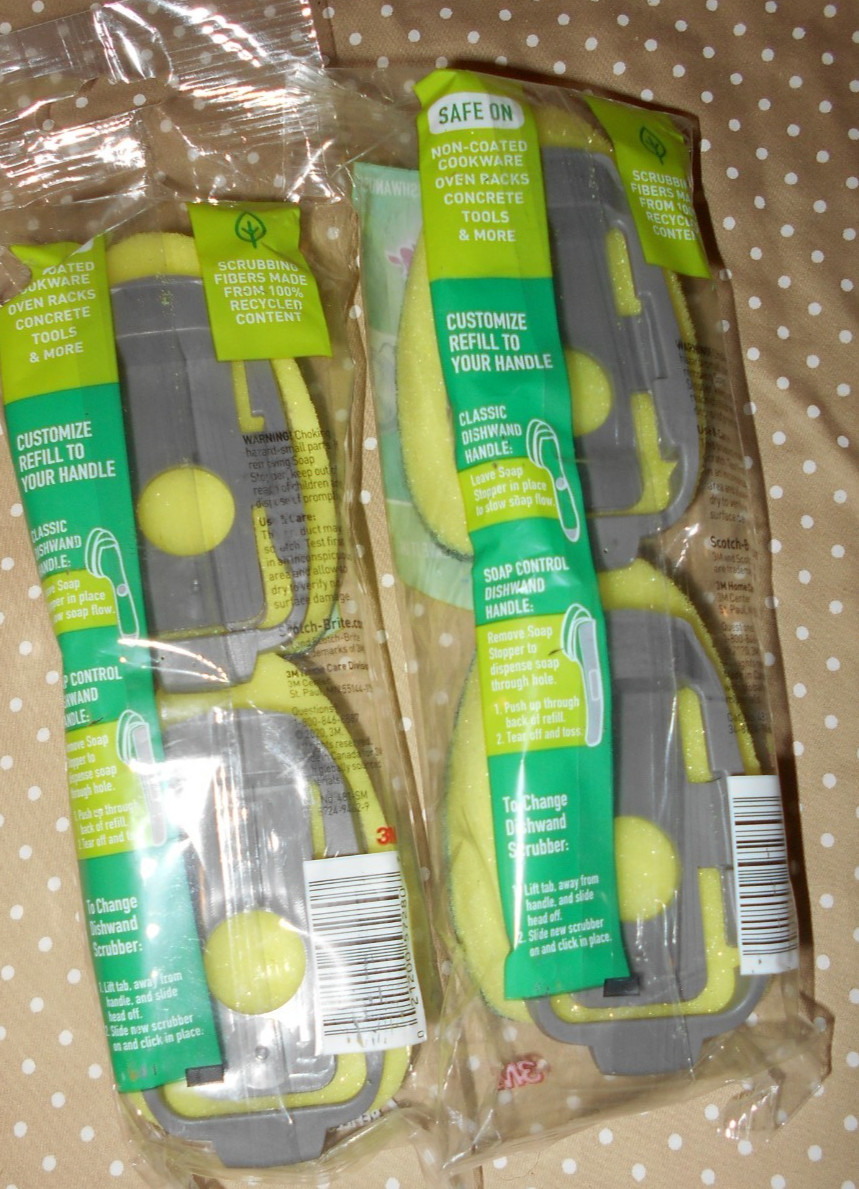 Scotch Brite Heavy Duty Dishwand Refills 3M With Scrubbing 2 bags of 2 =4 Total