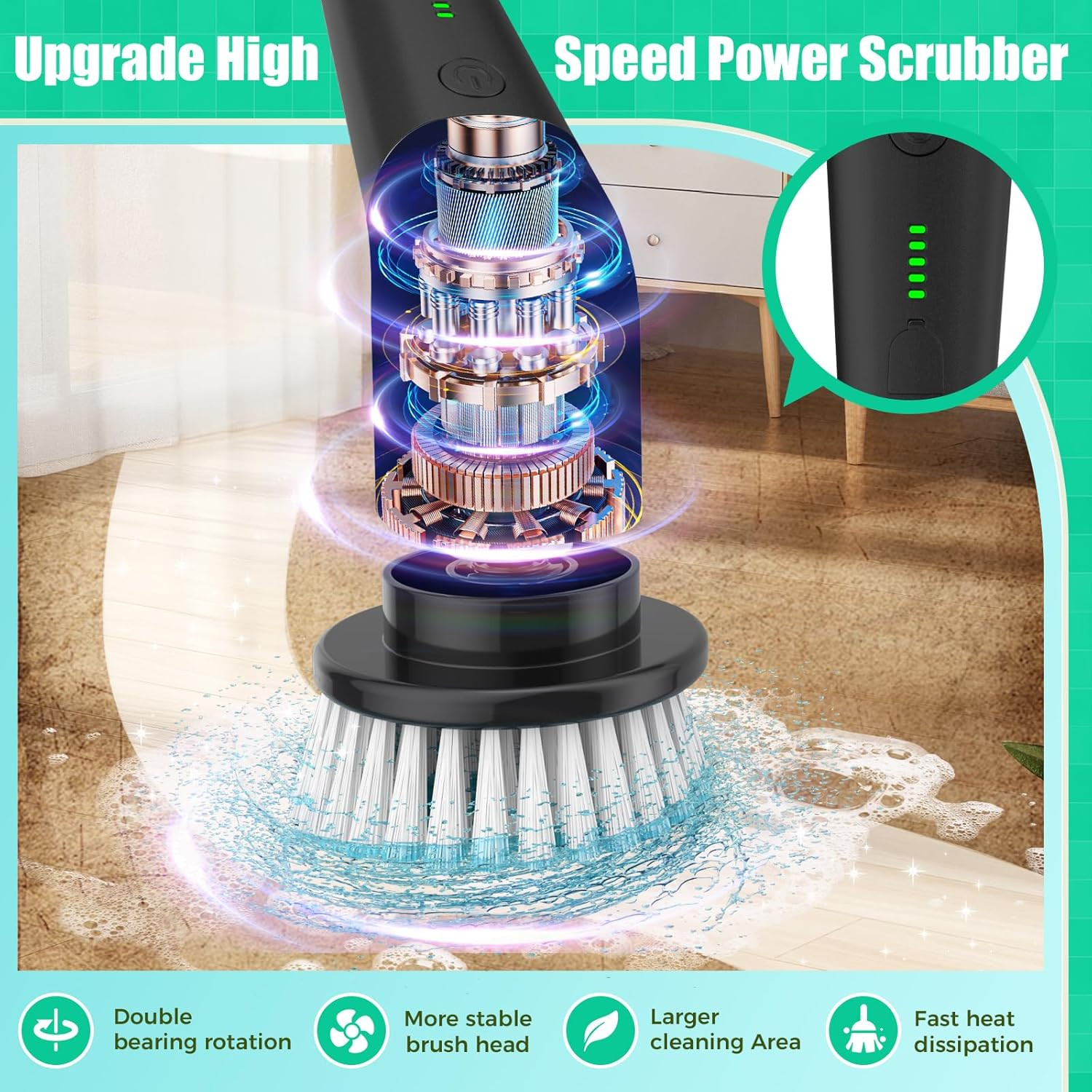 Electric Spin Scrubber, Cordless Power Scrubber Cleaning Tool with 8 Replaceable
