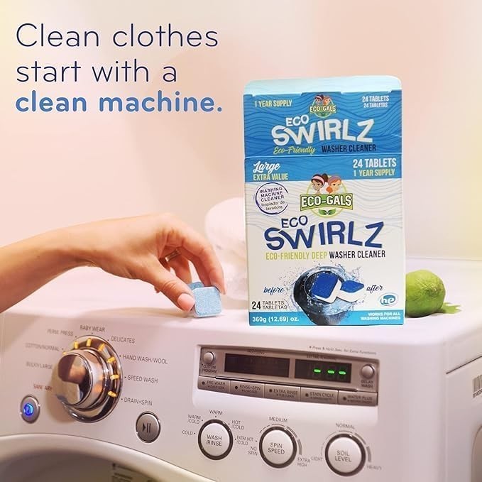 24 Eco-Swirlz Tablets for Deep Cleaning Front & Top Load Washers – HE Compatible