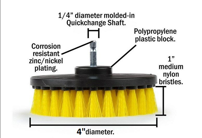 4 Pack Drill Brush for Cleaning Car Carpet Wall Carpet Tile Medium Duty Yellow