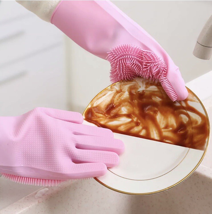 1 Pair Magic Silicone Washing Gloves Scrubber for Dish Pet Car Kitchen Cleaning