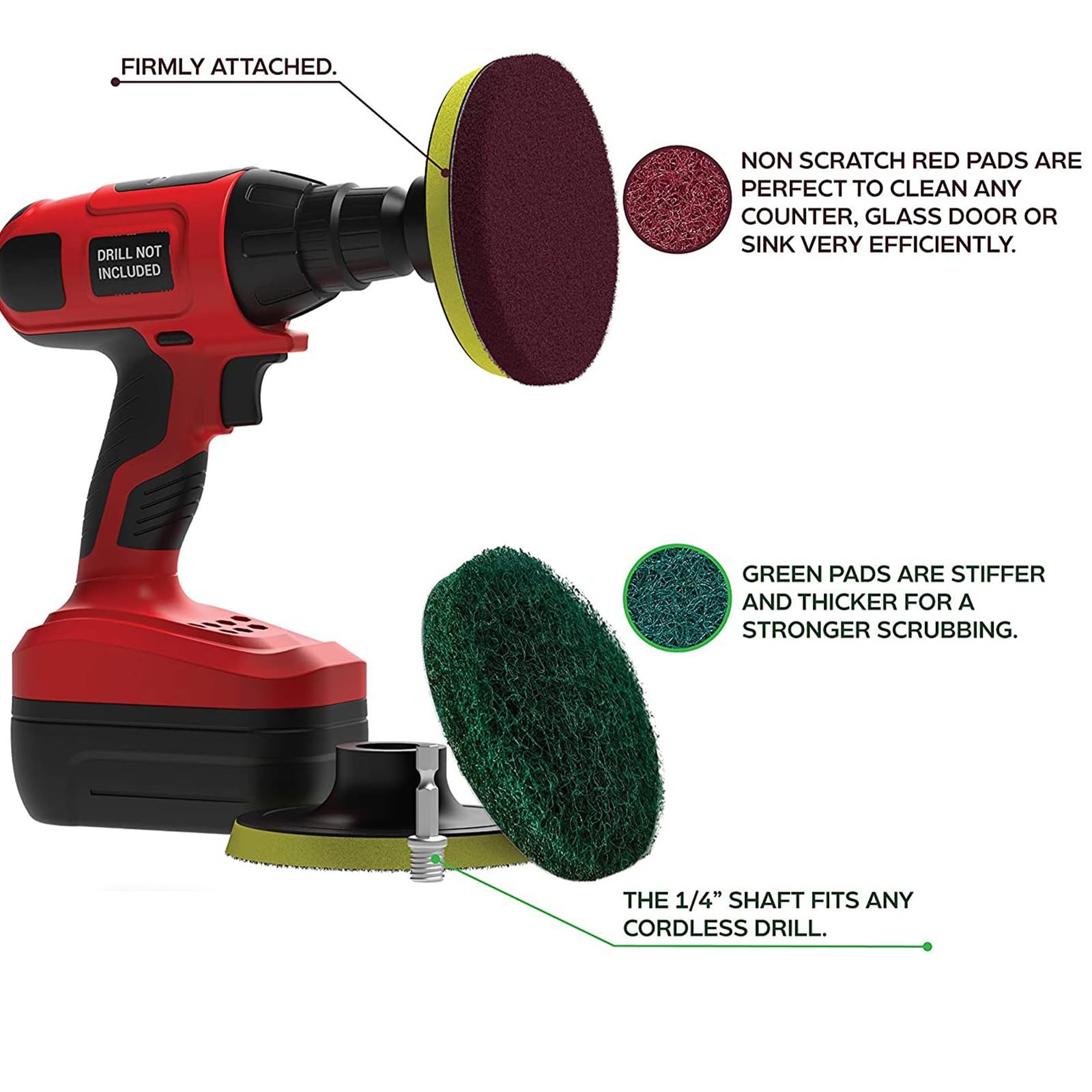 4 Inch Drill Powered Brush Tile Scrubber Scouring Pads,6 Scrubbing Pads with …