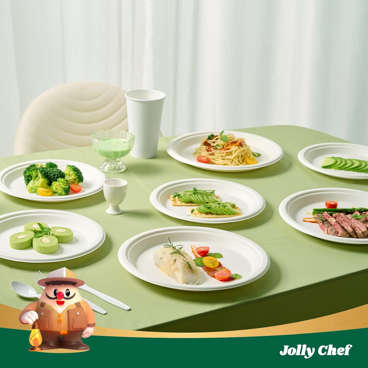 125 Pack 10 Inch Compostable Heavy Duty Paper Plates Disposable White Dinner